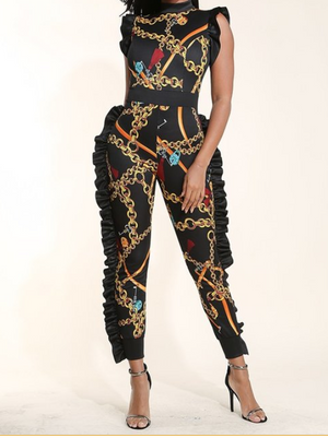 Black Designed jumpsuit with Ruffle Detail
