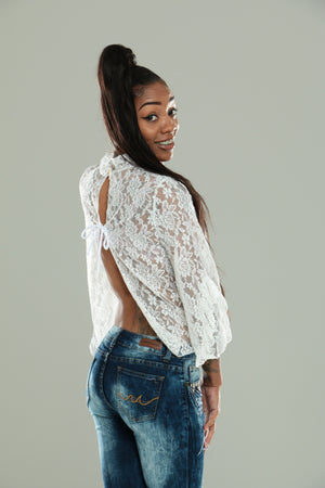 White Lace Backless top w/Bow