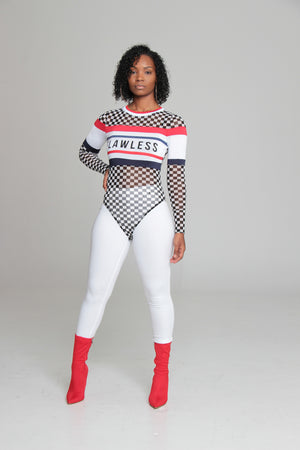 Flawless Checkered Mesh Color Blocked Bodysuit