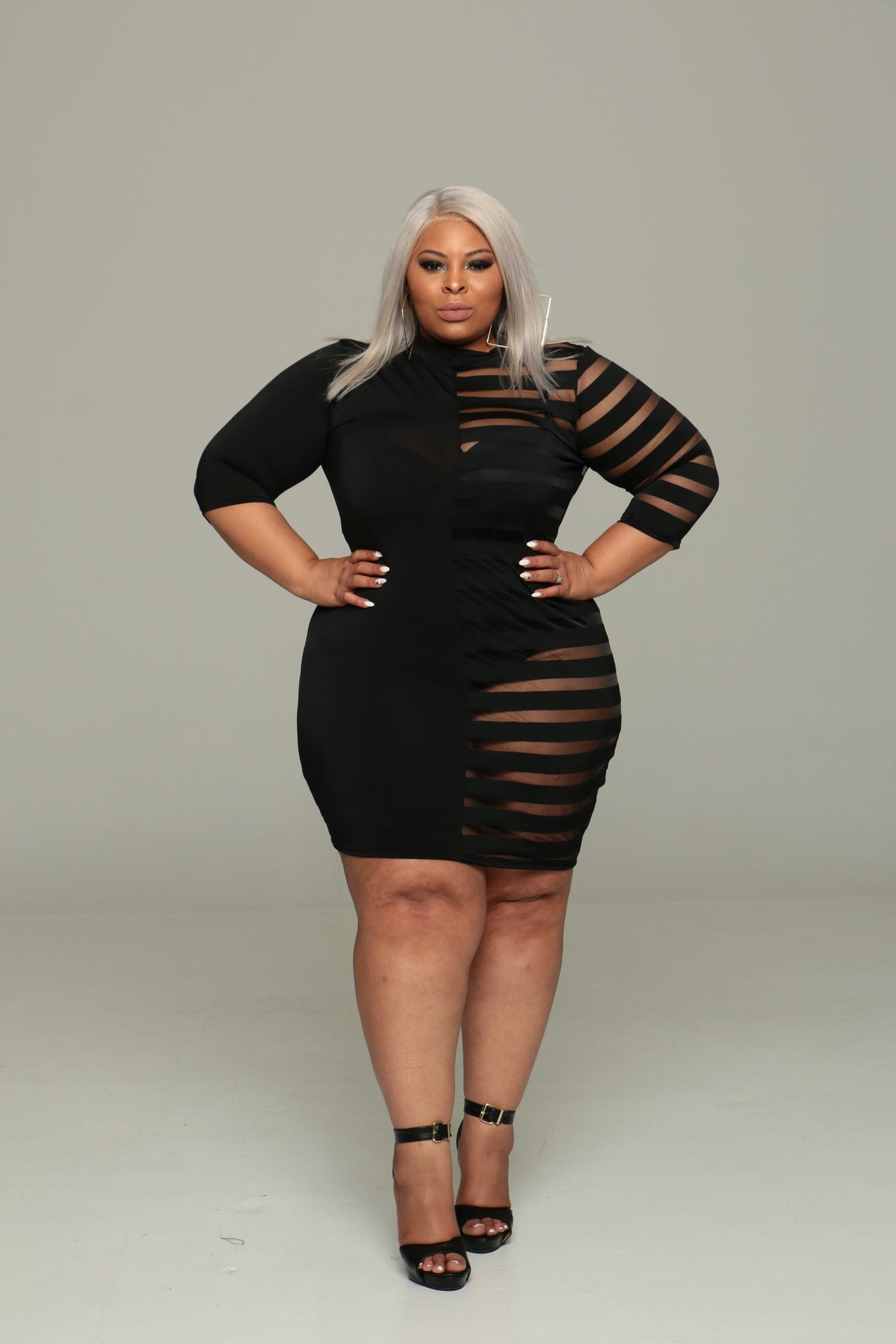 plus size sheer mini dress Final Sale Plus Size Pearl Beaded on Mesh Mini Dress in Black
